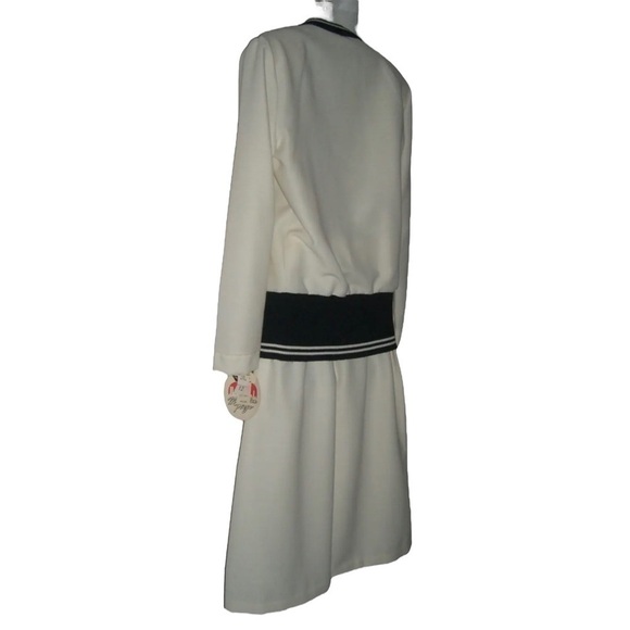 Vintage 50's Outfit Skirt Blouse Set Secretary Nautical Deadstock Ivory Striped - Picture 6 of 12